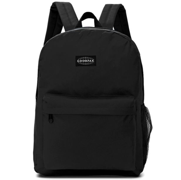 MOCHILA 17" BASICA NEGRA LISA 1 DIV C/BOLSILLO EN BASE GOODPAK - BH