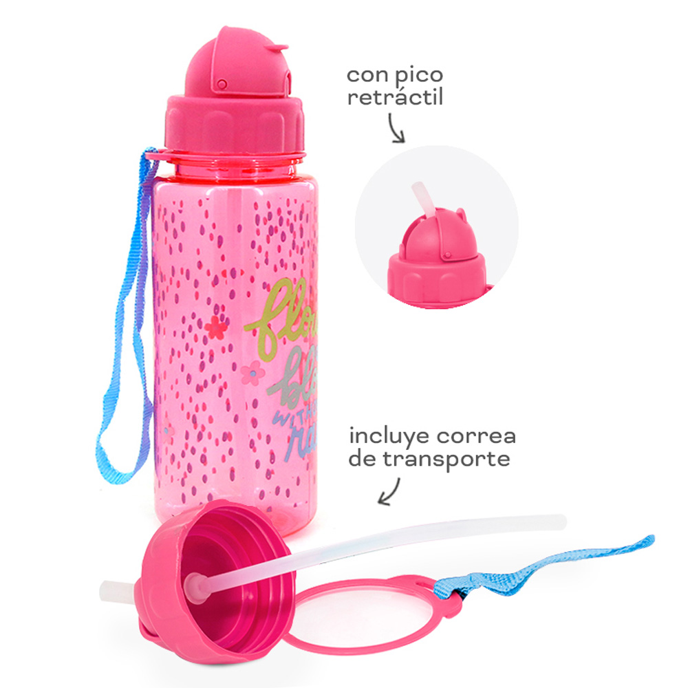 Homely Botella Rosa TRENDY BOTELLA ROSA C/SORBETE REBATIBLE ESCAMAS/LLUVIA 500ML - BH ...